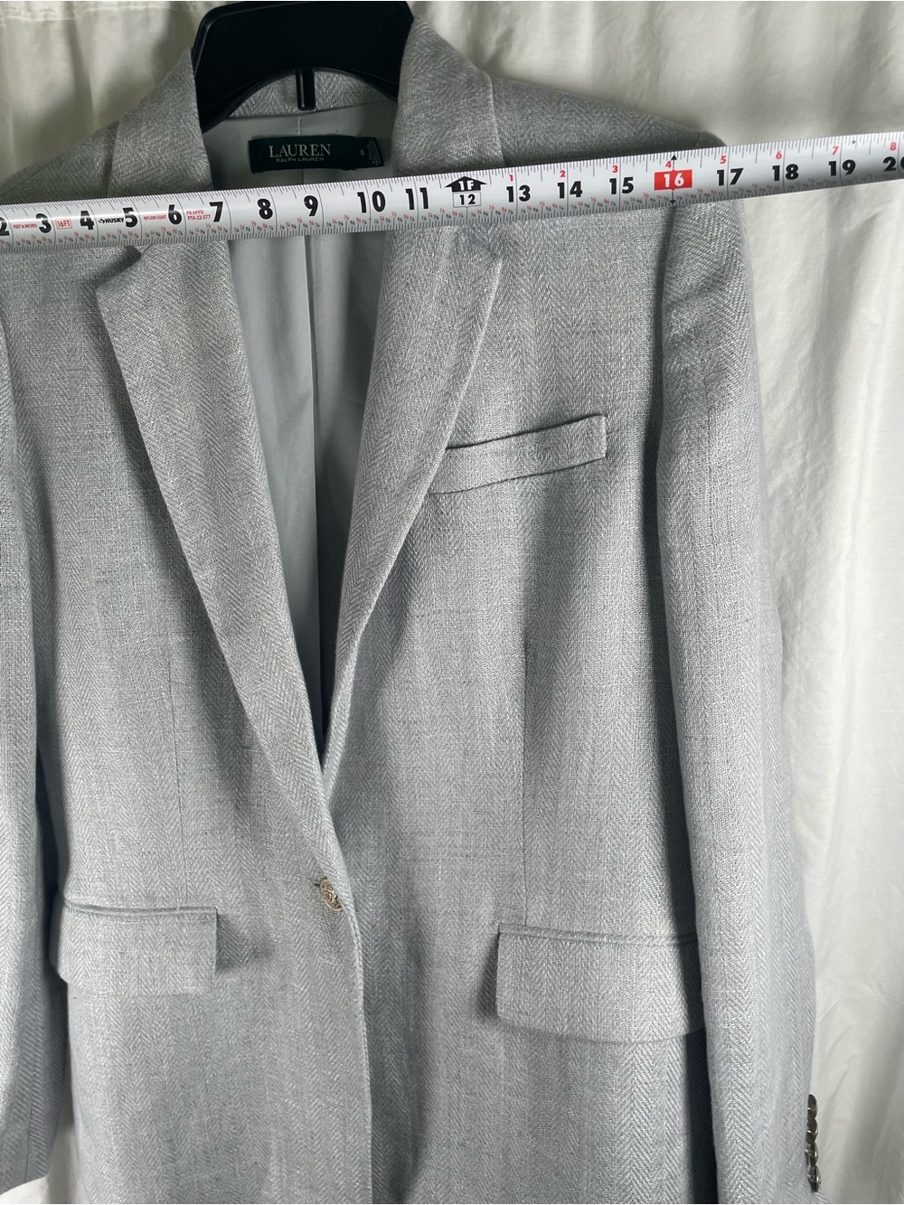 Ralph Lauren Light Blue/Gray Single-Button Herringbone Linen Blazer - Picture 13 of 16